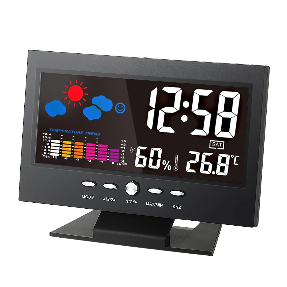 

Digital weather station Thermometer Hygrometer clock with LCD display switchable Measuring temperature humidity
