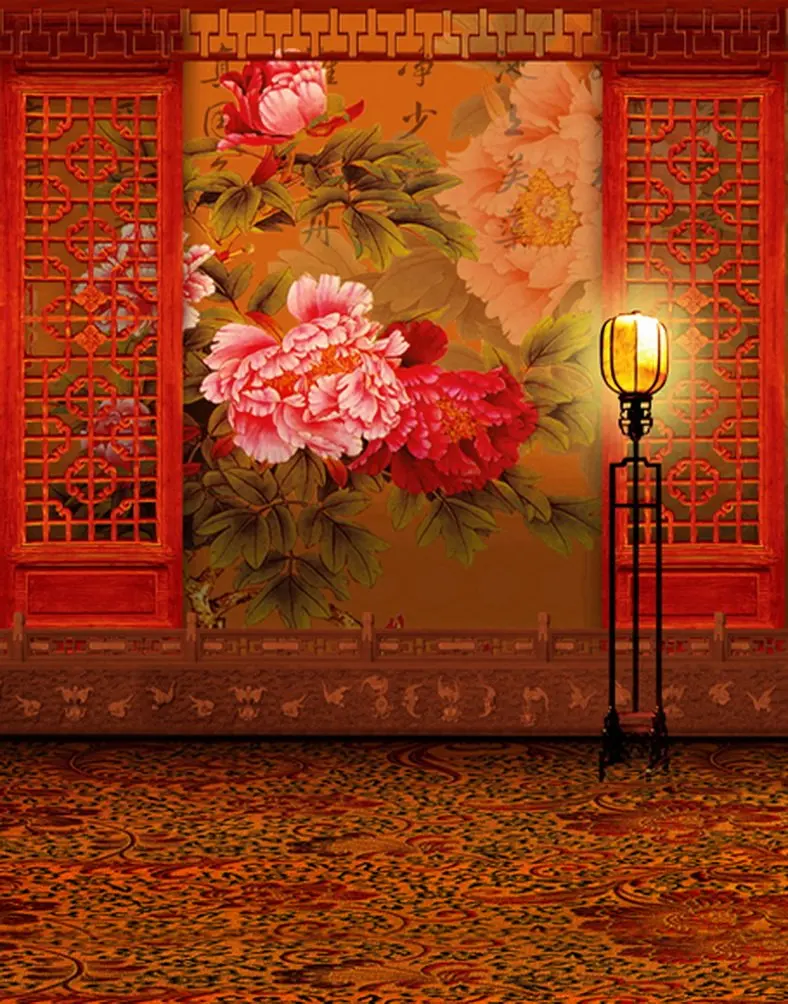 

Chinese Traditional Flowers Window Carpet Photography Backdrops Photo Props Studio Background 5x7ft