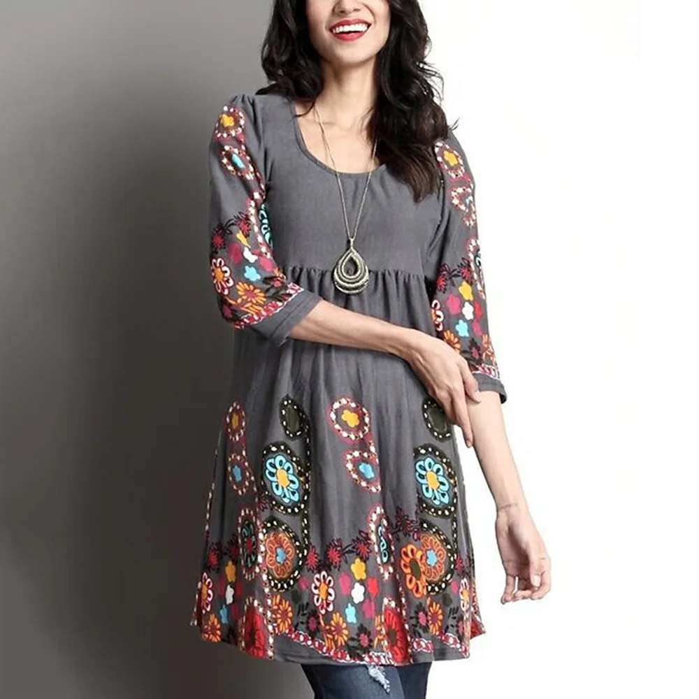 

Shirt Women Streetwear O-Neck Print Three Quarter Sleeve Loose Korean Style Women Camisa Feminina