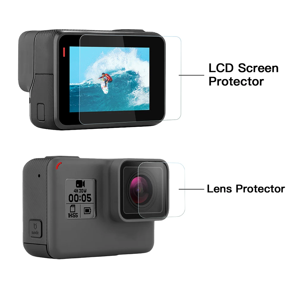 Защитная пленка для камеры Go Pro из закаленного стекла + ЖК экран GoPro Hero 7 6 5 Hero7 Hero6