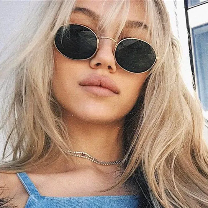 Small Oval Gold gray  Sunglasses For Women Luxury 2019  Men Brand Designer Eyewear Shades Ladies Alloy Sun Glasses UV400 Eyegla