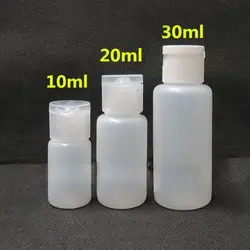 100 шт пустые Пластик образец PE флип Кепки флакон жидкости контейнеры для макияжа 10/20/30 мл
