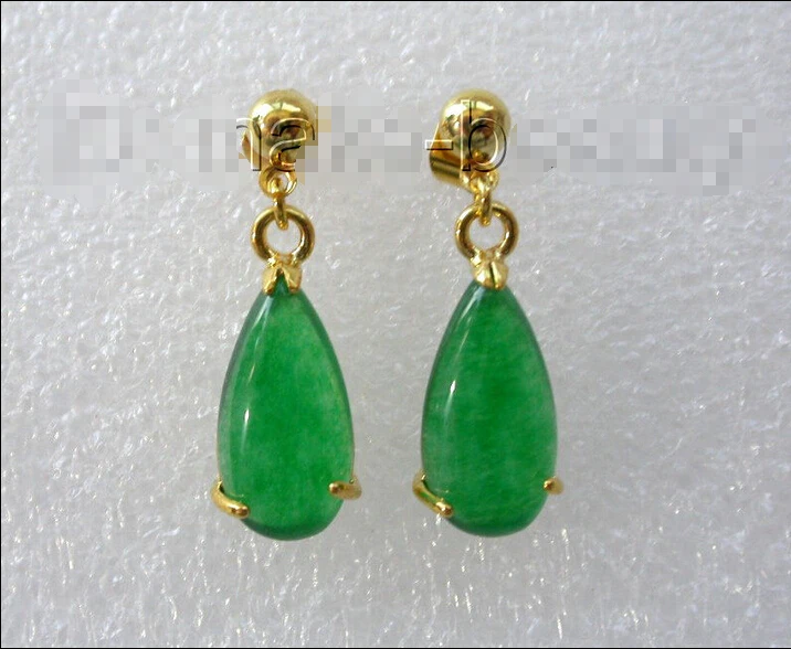 

stunning classic green jade dangle earrings b856 18K GP style Fine jewe Noble Natural jade FREE SHIPPING