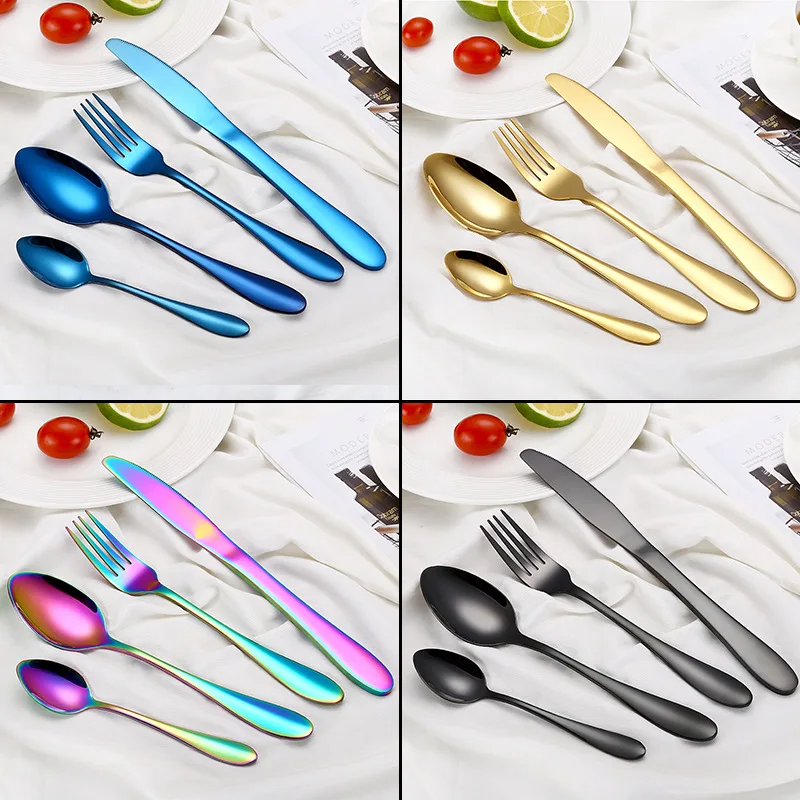 

4pcs/set Black Gold Plated Stainless Steel Knife & Fork Creative Color Western Steak Cutlery