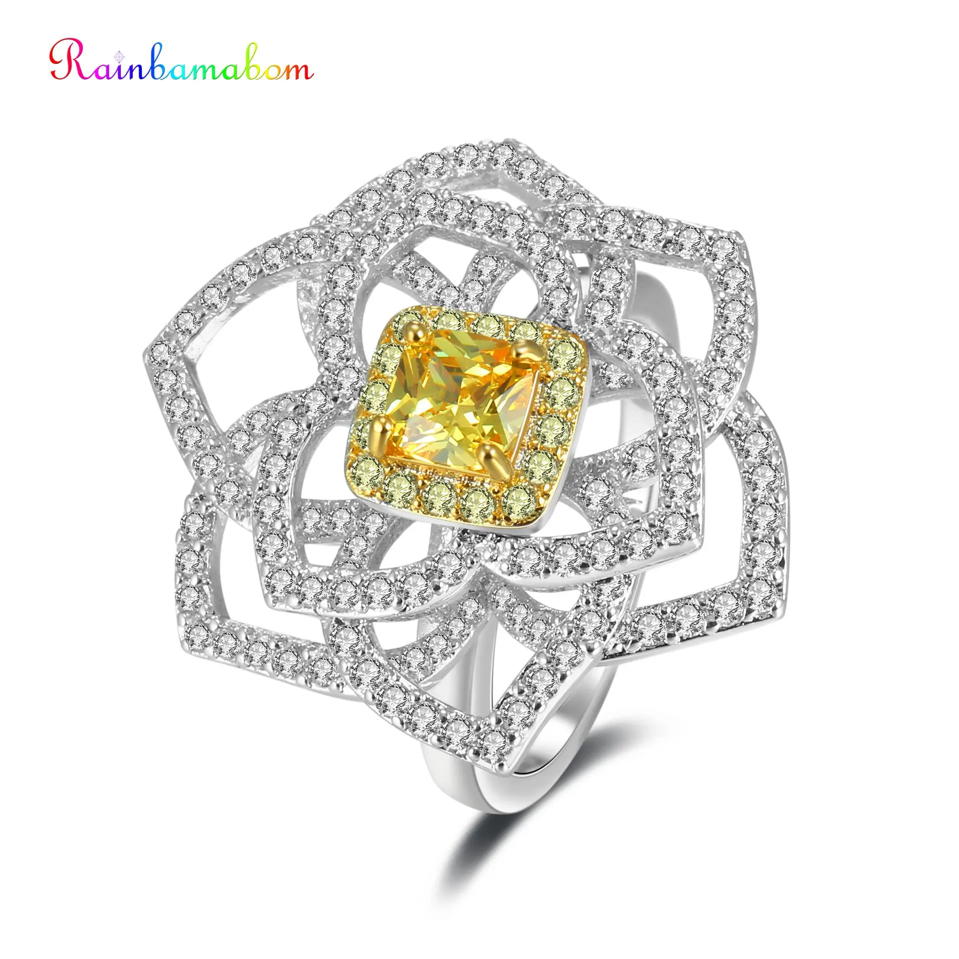 

Rainbamabom Luxury 925 Sterling Silver Citrine Gemstone Engagement Ring Wedding Band Women Jewelry Party Club Wholesale