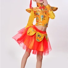 Китайский народный танец для девочек; детская Одежда для танцев; детские танцевальные костюмы; одежда с длинными рукавами для девочек; танцевальные костюмы