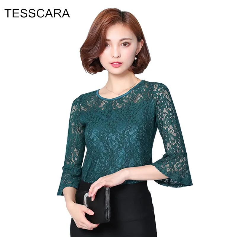 Women Summer Lace Blouse Shirt Female Office Fashion Ruffle Sleeve Body Top Womens Clothing White Office Blouses and Shirts