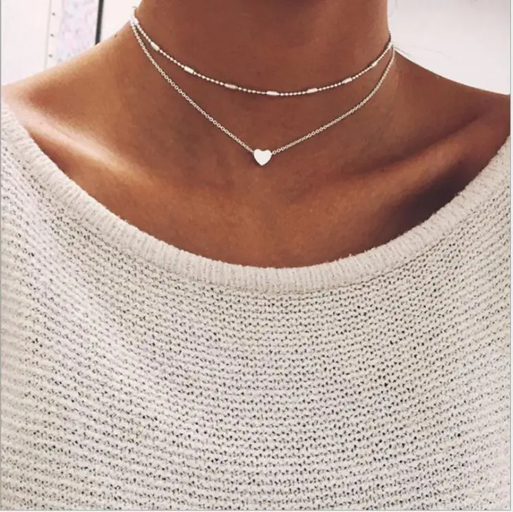 Модное изящное минималистичное многослойное ожерелье в форме сердца Bijoux Brincos Tropical, женские ожерелья-Чокеры N5004