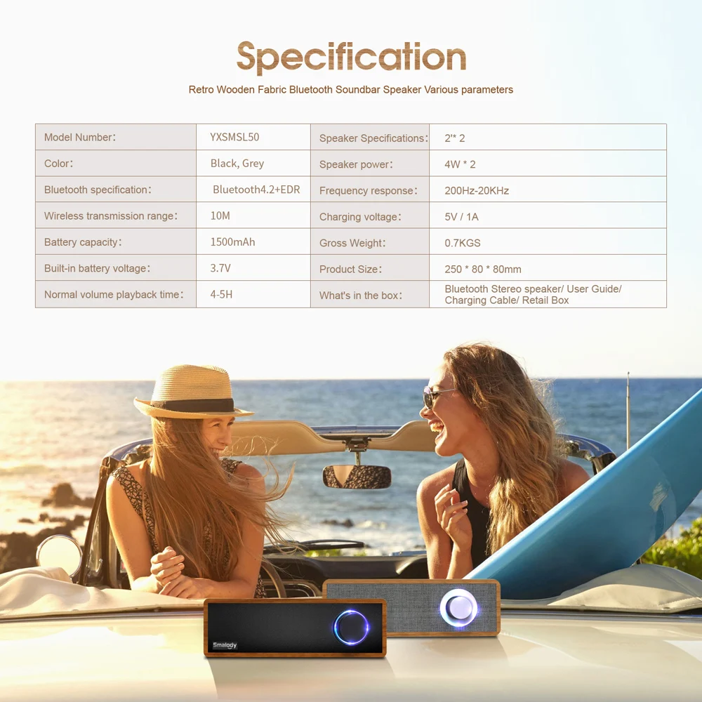 Smalody SL 50 Bluetooth динамик портативный деревянный беспроводной s стерео мини