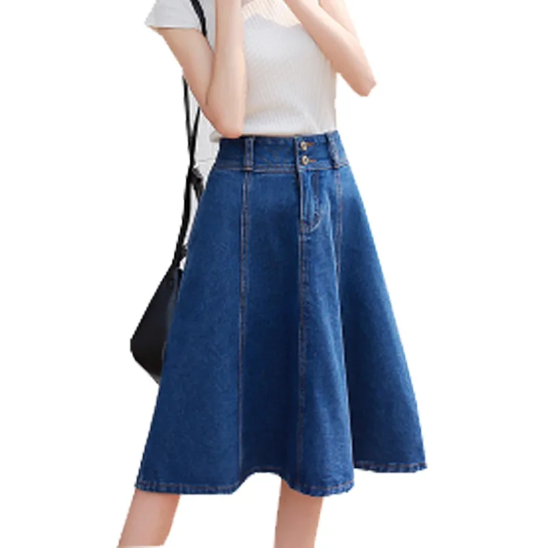 Fashion Summer Style Thin Knee Length A Line Women Denim Skirts Women
