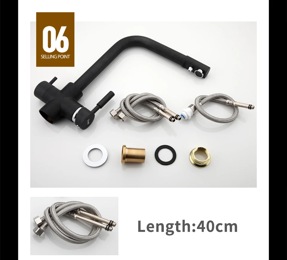 Frap New Black Kitchen Faucet Seven Letter Design 360 Degree Rotation with Water Purification Features Double Handle F4352-7