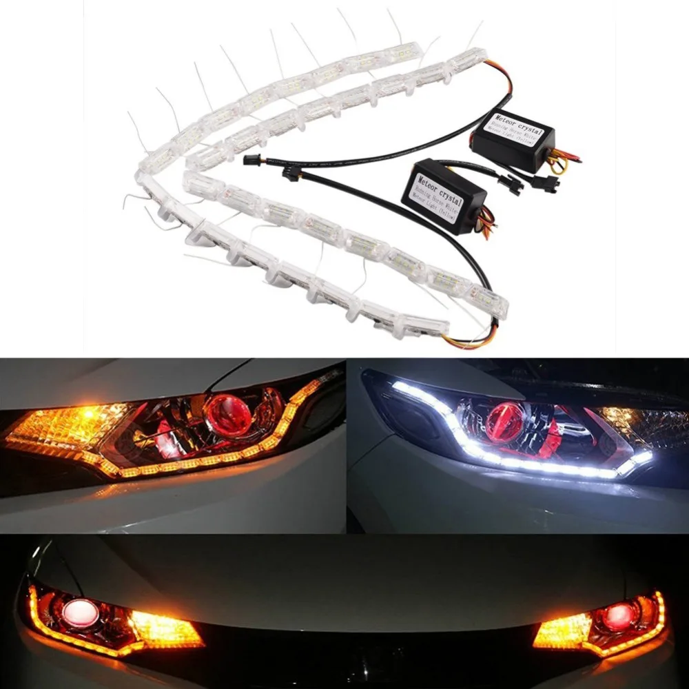 

1Set White Amber Tear Turn Lamp Switchback Streamer Flash Daytime Running Driving Bulb Waterproof Flexible DRL Decorative Light