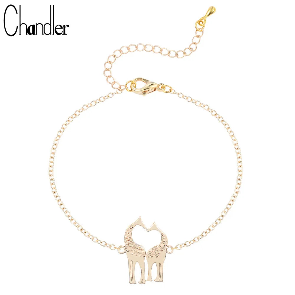 Chandler Hot Loving Giraffe Bracelet Animal Gold Color Link Chain Lovers Couples Best Gifts Fashion Jewelry Party Accessary