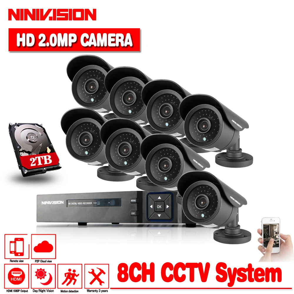 Лидер продаж система видеонаблюдения AHD DVR 8 каналов 2 МП наружная