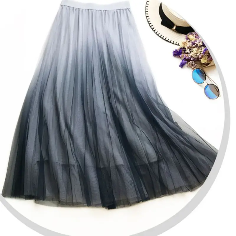 Плиссированные юбки женские Высокая талия Макси юбка женская школьная обувь для девочек милые юбки градиент цвет женщина