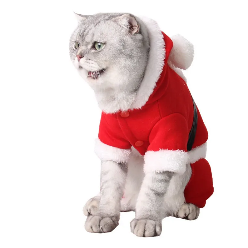 

Pet cat dog sweater dog cat costume hooded sweater Christmas costume pet supplies Santa Claus coat