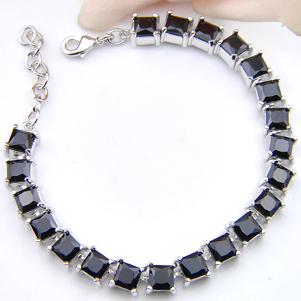 LuckyShine Fashion Fire Square Black Onyx Crystal Zirconia Silver Chain Bracelets for Russia USA Ukraine Wedding Party Gifts