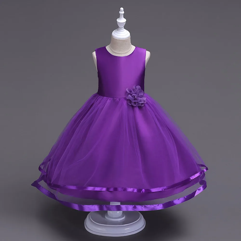 Летняя одежда для маленьких девочек детское платье для сцены, свадьбы, вечеринки однотонное платье без рукавов одежда для малышей с цветочным рисунком фиолетовое платье для девочек