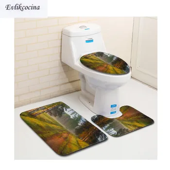 

Free Shipping 3pcs Morning Forest Road Banyo Bathroom Carpet Toilet Bath Mats Set Non Slip Pad Tapis Salle De Bain Alfombra Bano