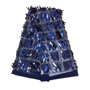 

2018 Hot Sale African Sequins Lace Fabric High Quality Cord Lace trim African French Net Lace Fabric For Blue Party Dress X3-1