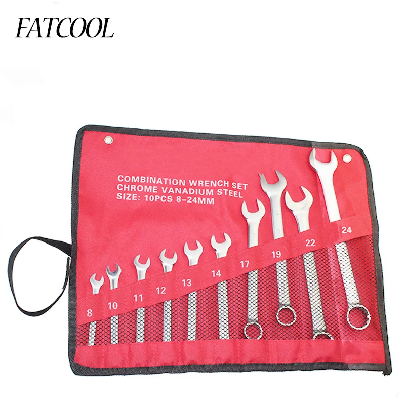 

FATCOOL 10 pcs 8mm-24mm Combination Spanner Set Professional Ratchet Wrench Tool for Installation / Maintenance