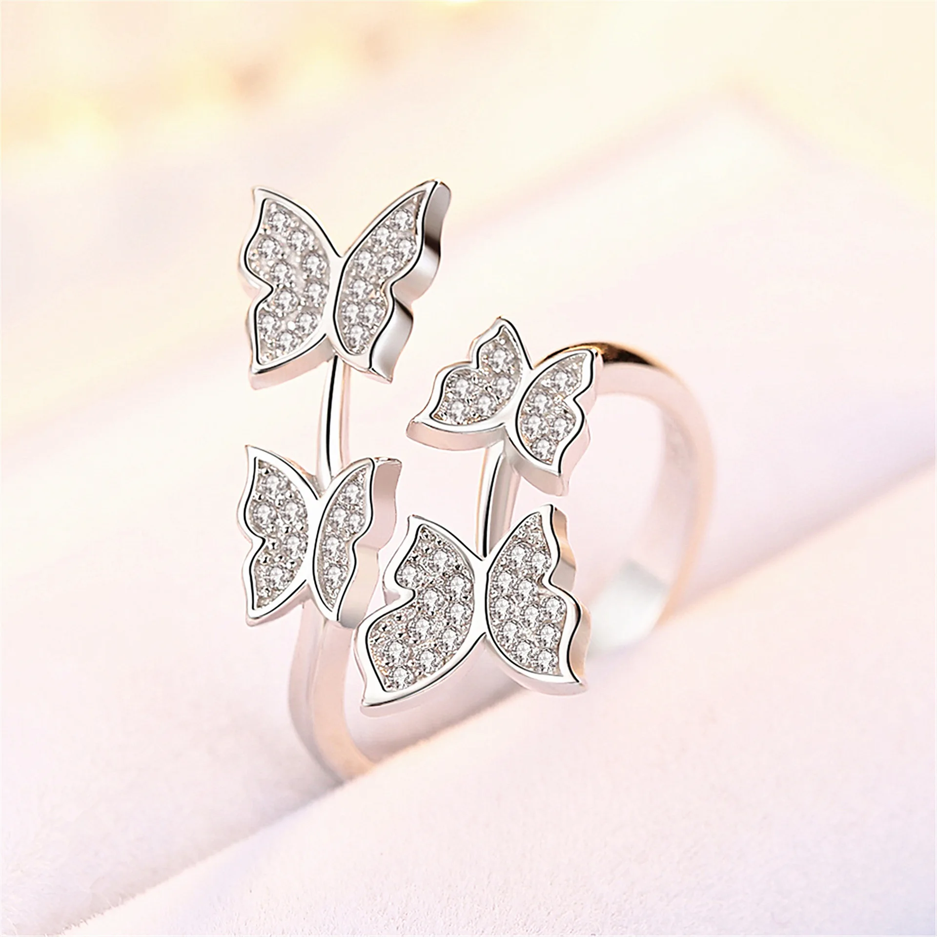 

Korean Style Creative Unique Zircon Rings Fashion Exquisite Butterfly Opening Ring Elegant Bride Wedding Adjustable Jewelry anel