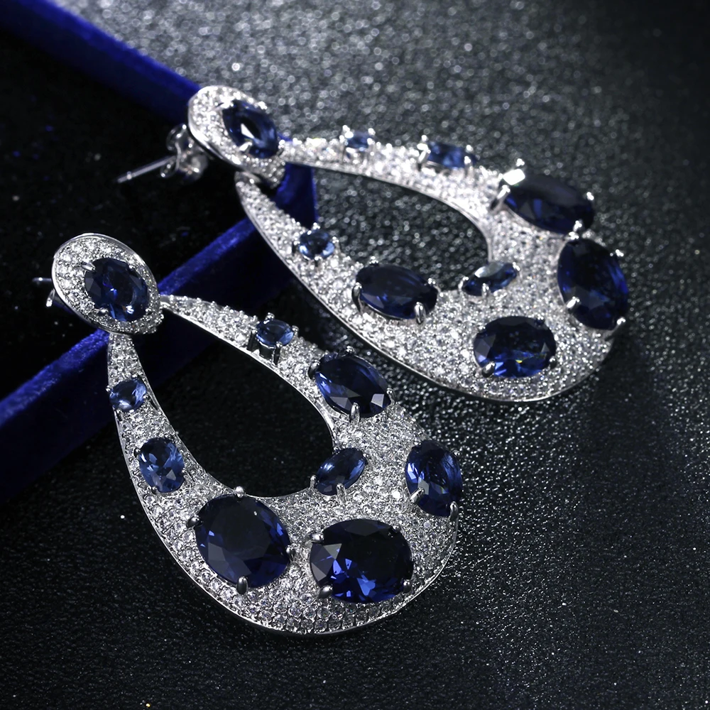 4 Colors New Water Drop Earrings with Big Oval cut crystal stones White Color Large TearDrop trendy earrings