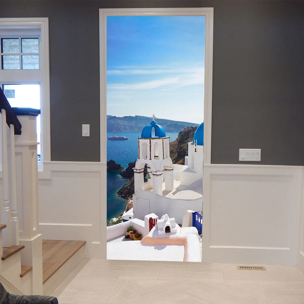 

New 3D Door Stickers Hawaii Seaview Room Wall Decal Door Mural Art Bedroom Doors Waterproof PVC Sticker DIY Wallpaper Home Decor