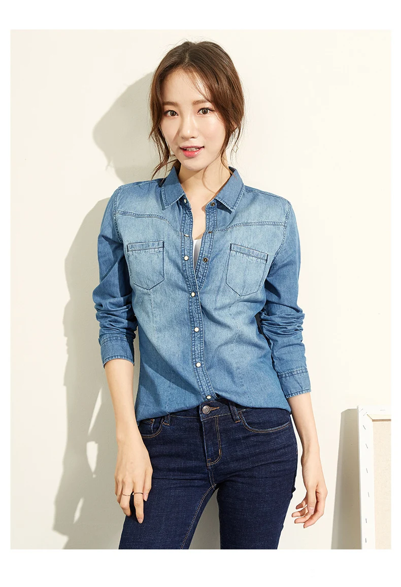 Jean Blouse Women Shirt 100% Cotton 