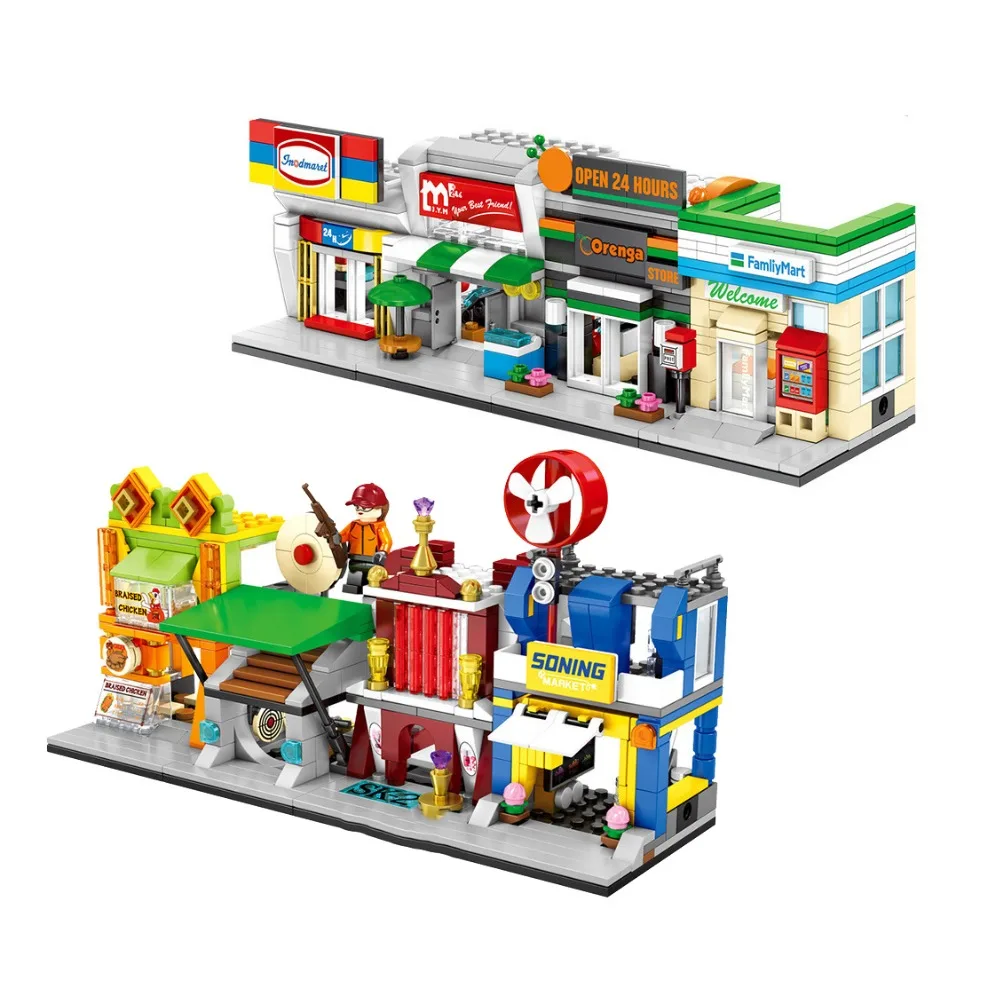 Блоки SEMBO миниатюрный уличный магазин Строительные кирпичи Милая модель Micro Store