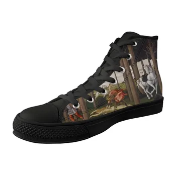 

Customizable Men Shoes High Top Black Canvas Vulcanized Shoes For Male Lace-up Sneakers Christ Painting Print Sandro Botticelli