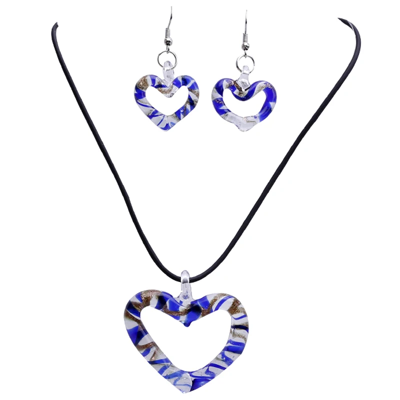 

1Sets/Lot Blue Heart Lampwork Murano Glass Necklace Earrings Kit HOT