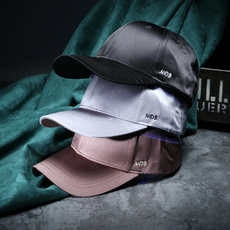 

2017 Spring Summer Women Vintage Satin Baseball Cap Men Fashion Side Letter Embroidery Solid Color Hats Casquette