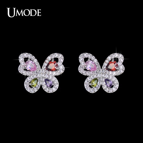 UMODE Женские серьги-гвоздики очаровательный брендовый дизайн разноцветные камни
