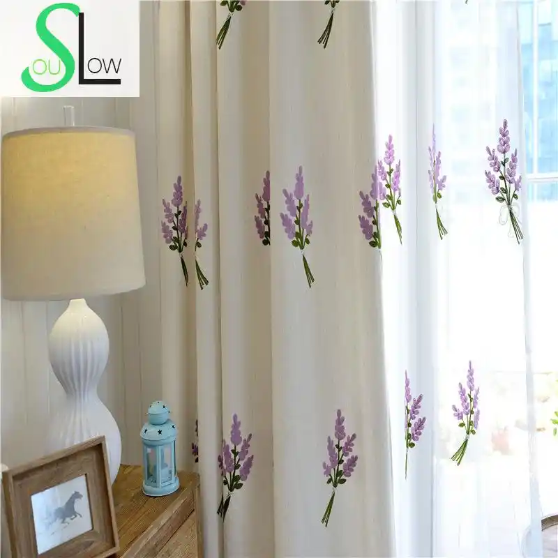 Slow Soul White Blue Yellow Jasmine Curtain Fabric Embroidered Curtain Fabric Embroidered