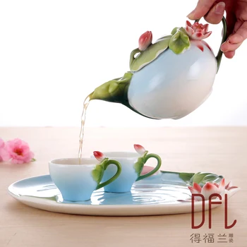 

Chinese Kung Fu6PCS Enamel Porcelain Coffee Set Tea Set Cups High-grade Ceramic Tea Pot European Tea Coffee Mug and Saucers