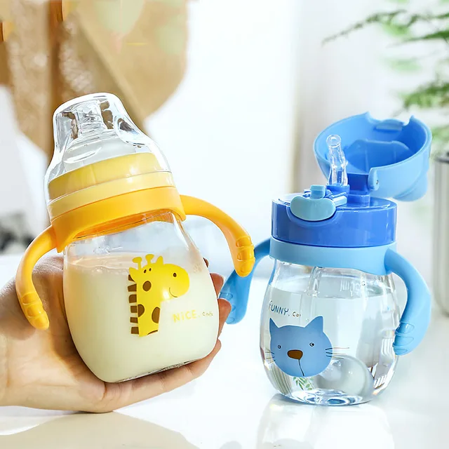 320ml Baby Kids Straw Feeding Cup Tritan Milk Cup Portable Hot Water