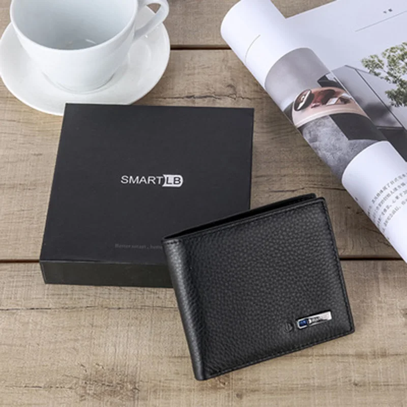 

New Anti-theft Smart Men Wallet Manufacture Genuine Leather with Bluetooth And GPS Purse Card Holders For IOS Android Hot