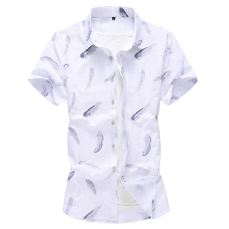 Plus Size beach shirts for men summer short sleeve men shirt turn down collar print streetwear