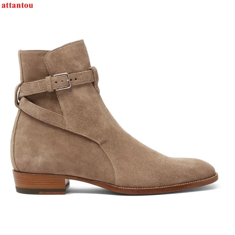 

Fashion Men Short Boots Suede Leather Ankle Buckle Male Ankle Boots New Arrival Low Heel Office Formal Dress Single Shoes