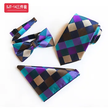 

3 Pcs Wedding Party Men Formal Ties Set Bow Tie Handkerchief Sets with Personality Checkers Plaids