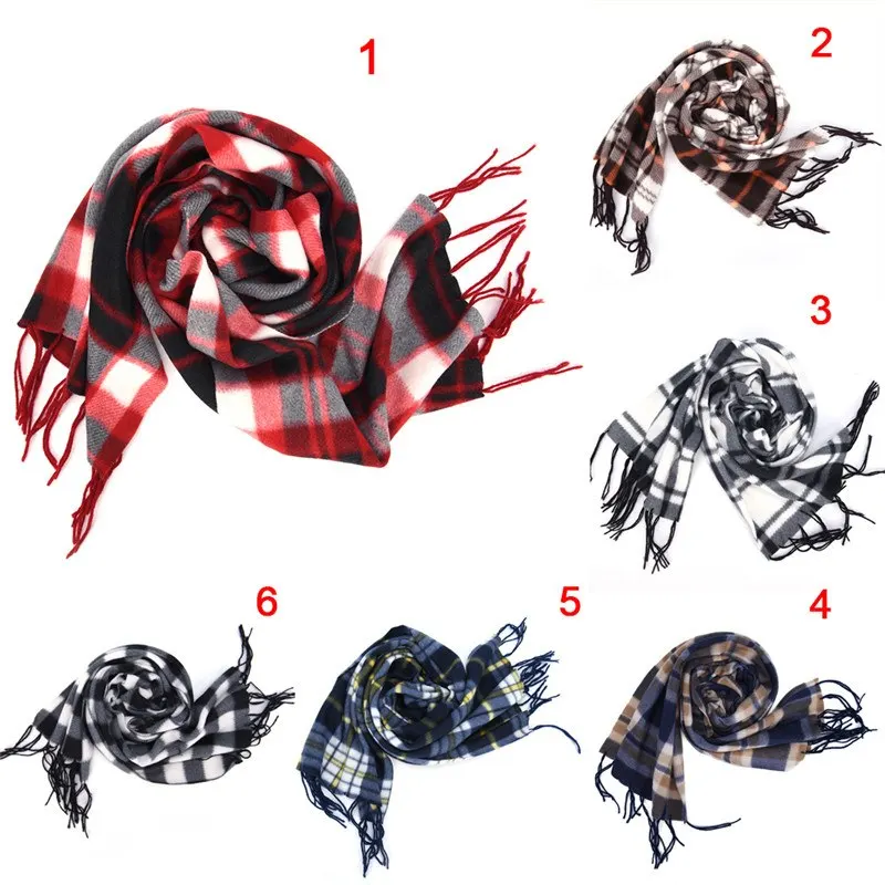 Winter Warm Scarf Geometric Plaid Scarf Shawl For Women Men Wool Blend Wrap