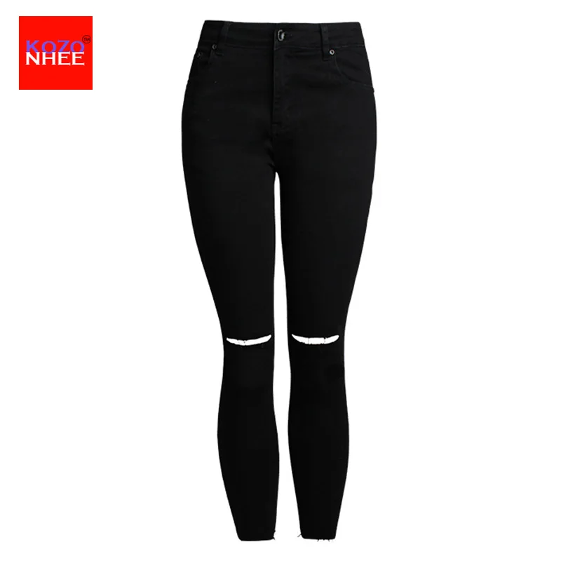 Più il Formato stretching Strappato jeans neri per le donne skinny  pantaloni stretti per le donne i jeans per le donne strappato matite jeans  # AM023|black jeans for women|jeans for womenblack jeans -