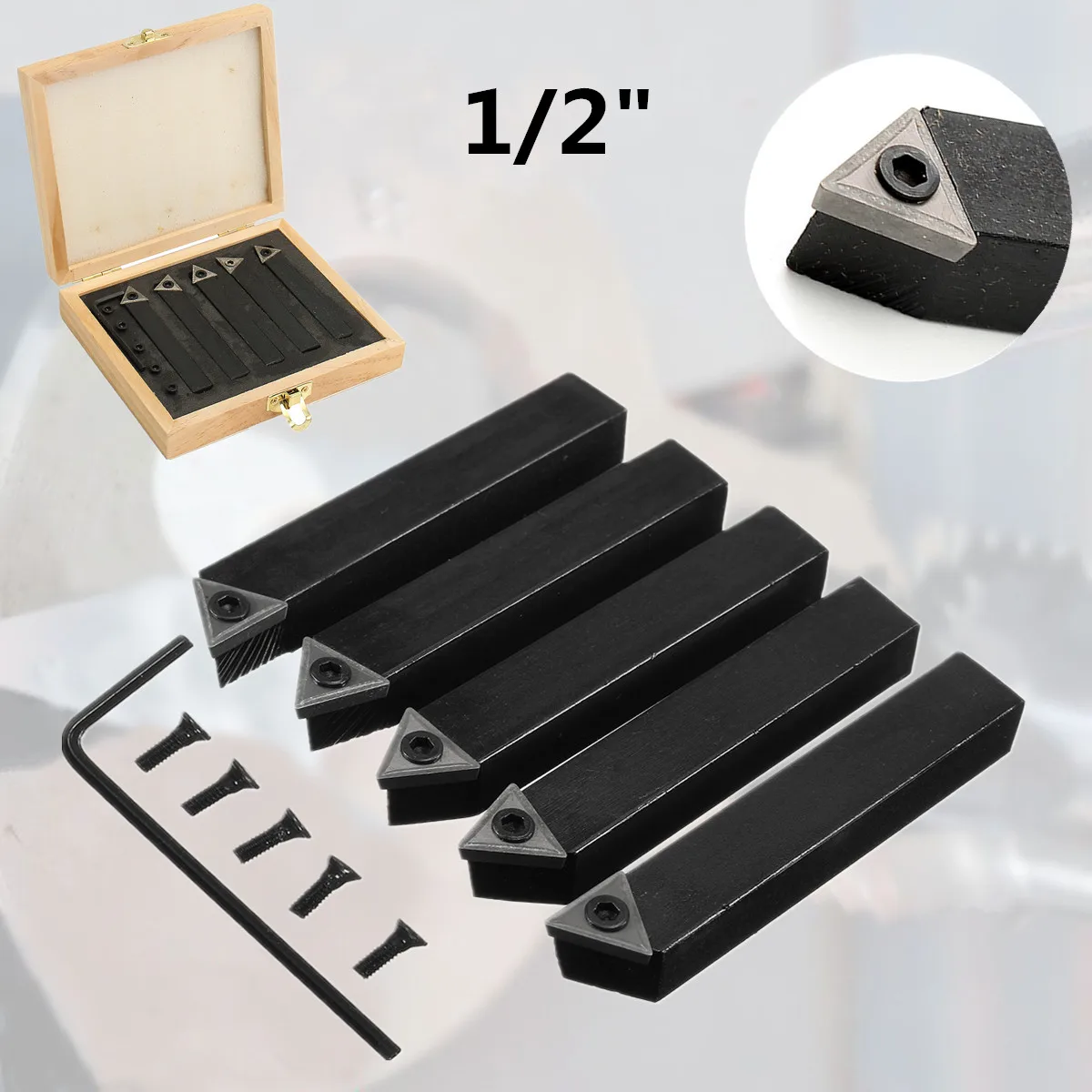 

5Pcs 1/2'' Indexable Carbide Insert Turning Tool Bit for Metal Lathe Use Practical ConvenientLathe Set C6 Chipbreaker Black