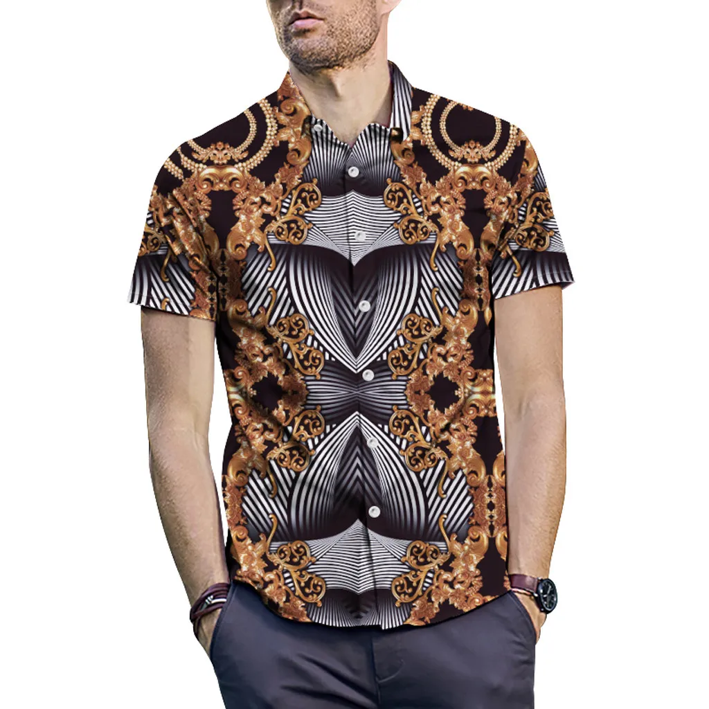 Shirt of Men 3D New Summer Summer Style Stripe Print Beach Hawaiian Shirt Men Casual Short Sleeve Shirt 2019 Blouse Top Chemise