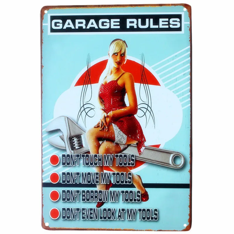 "Garage Rules" Винтажная металлическая жестяная вывеска домашний декор потертый шик табличка папы гаражное украшение стены художественный плакат 20*30 см A548