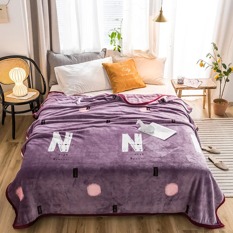 

Purple High quality Thicken plush bedspread blanket 200x230cm High Density Super Soft Flannel Blanket for the sofa/Bed/Car