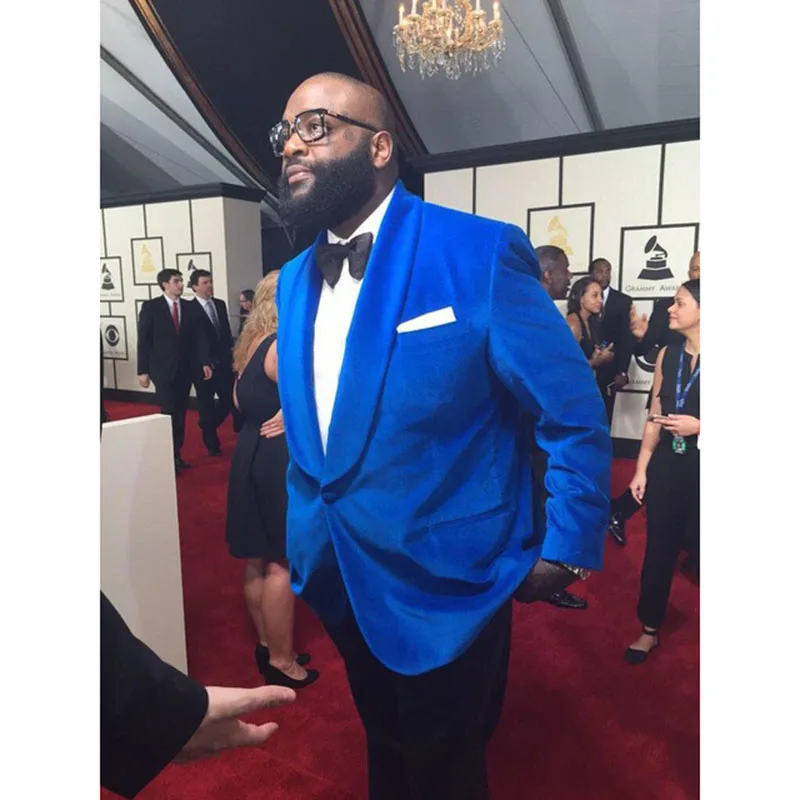 2Pcs Men's Roayl Blue Velvet Blazer 