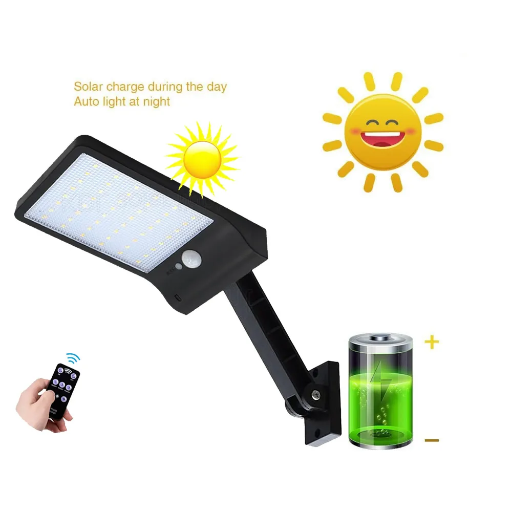 

remote control rotate bracket solar street light 48 LED Solar Light Three Modes Black White Waterproof Outdoor Garden Wall Fence