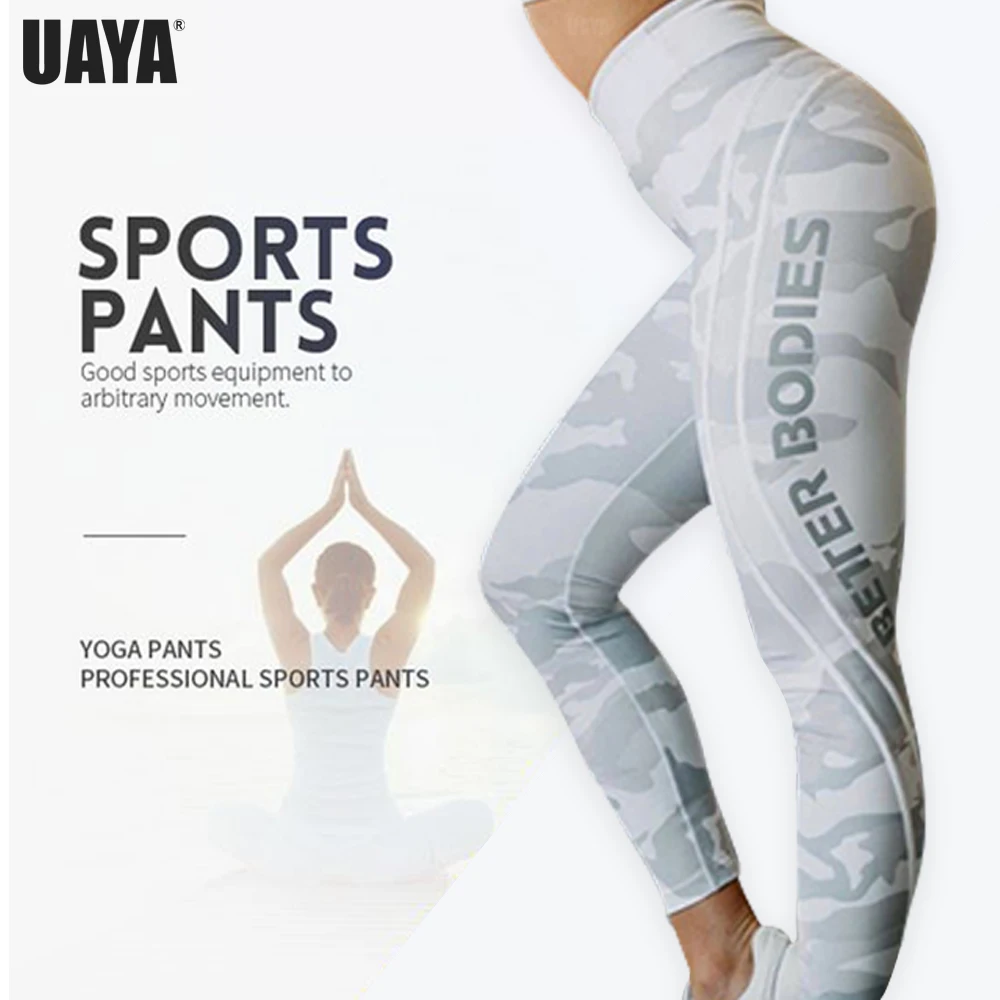UAYA رفع اللياقة البدنية يغطي الرجل التمويه yoga بانت شريط الجسم بناء المرأة طماق الرياضية Athleisure الإناث بانت بيع